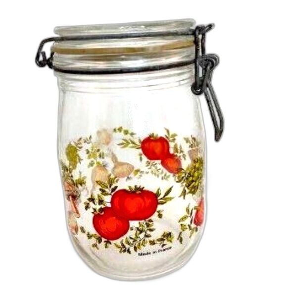 Vintage Arc Spice Of Life Glass Mushrooms and Vegetable Jar Canister 1 L France - Picture 2 of 15